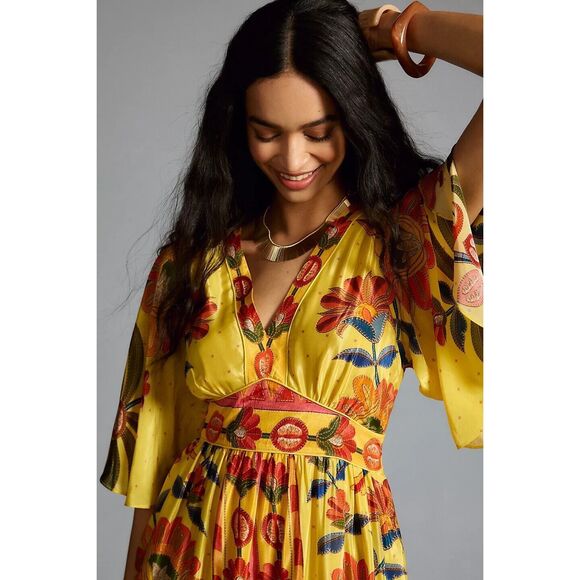 Anthropologie  Farm Rio Printed V-Neck Ruffle-Hem Dress - Picture 3 of 7